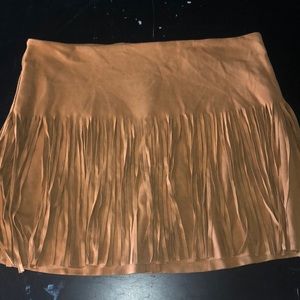 Suede fringe mini skirt